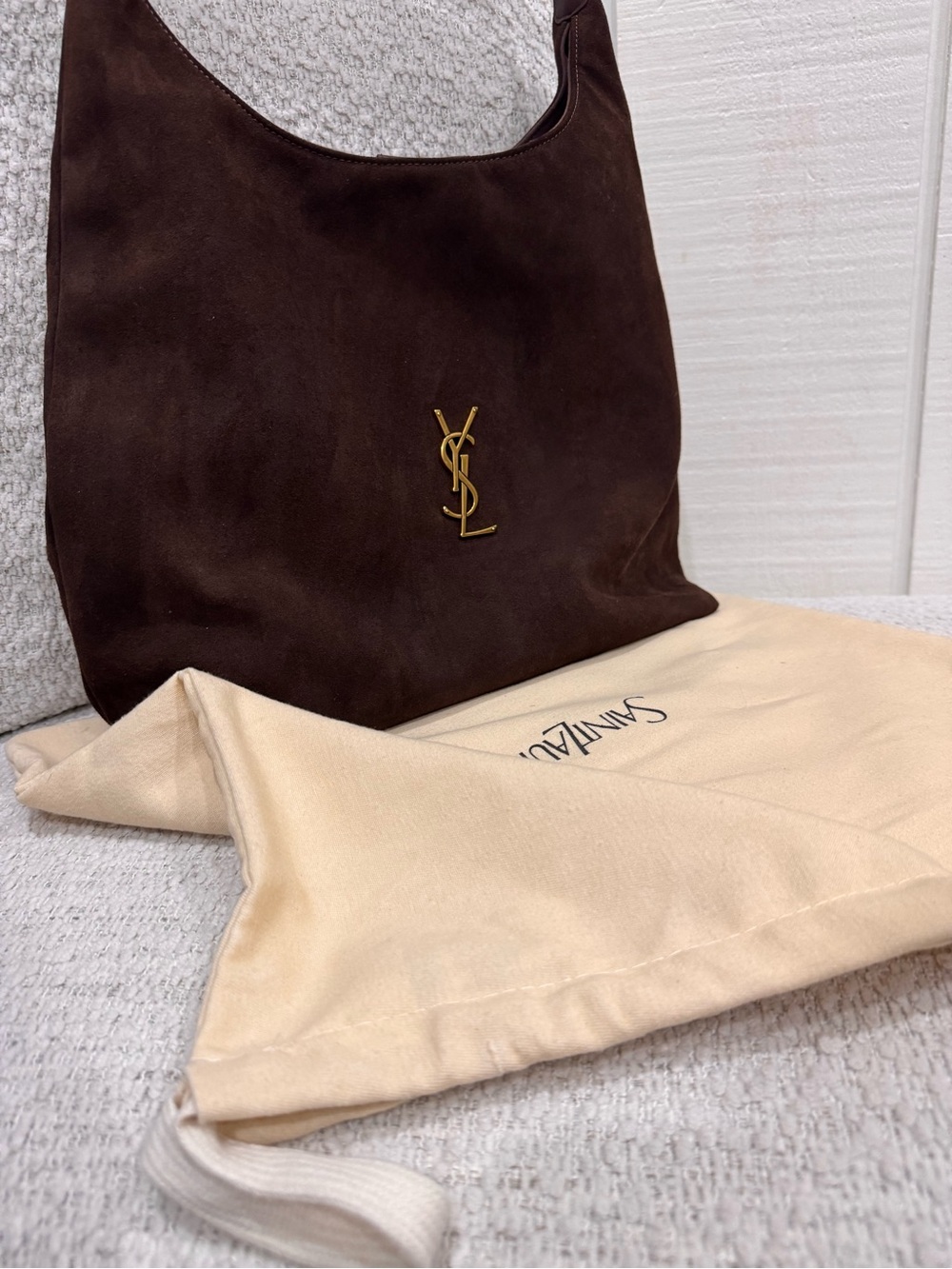 Saint Laurent Brown Suede Tote with Gold Hardware Interior - Picture 6 of 8